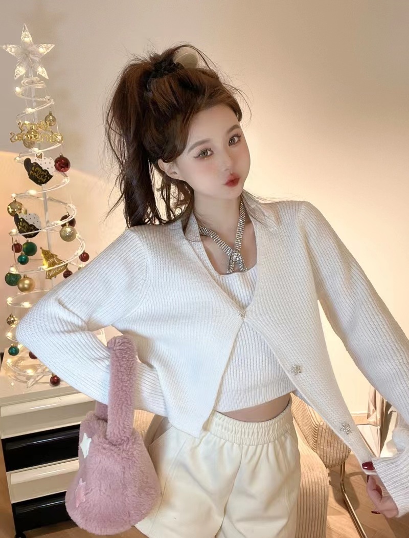 Korean style halter vest knitted cardigan 2pcs set