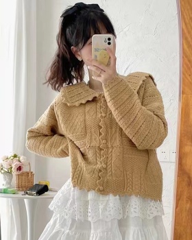 Navy style tender loose cardigan autumn lapel sweater