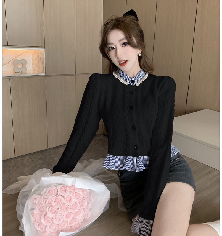 Temperament splice sweater fashion short tops for women