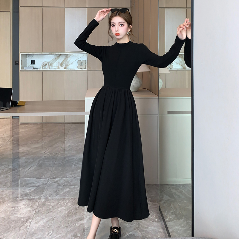 Pinched waist long dress France style dress for women