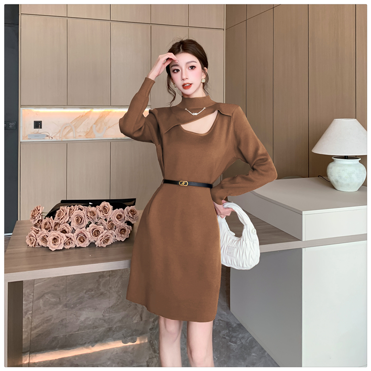 Ladies sweet small fellow knitted temperament dress