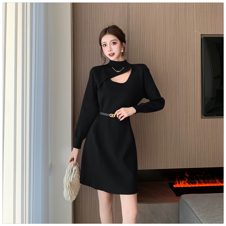 Ladies sweet small fellow knitted temperament dress