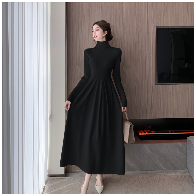 France style sweater dress high collar dress for women