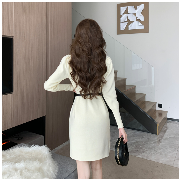Knitted half high collar sweater dress France style dress