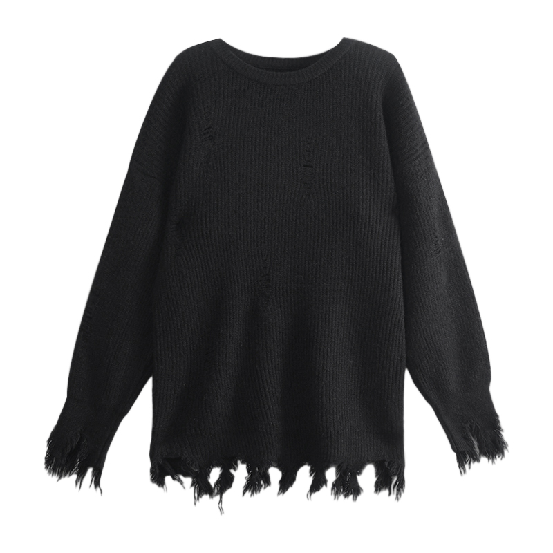 Autumn and winter pullover holes tops loose lazy niche sweater