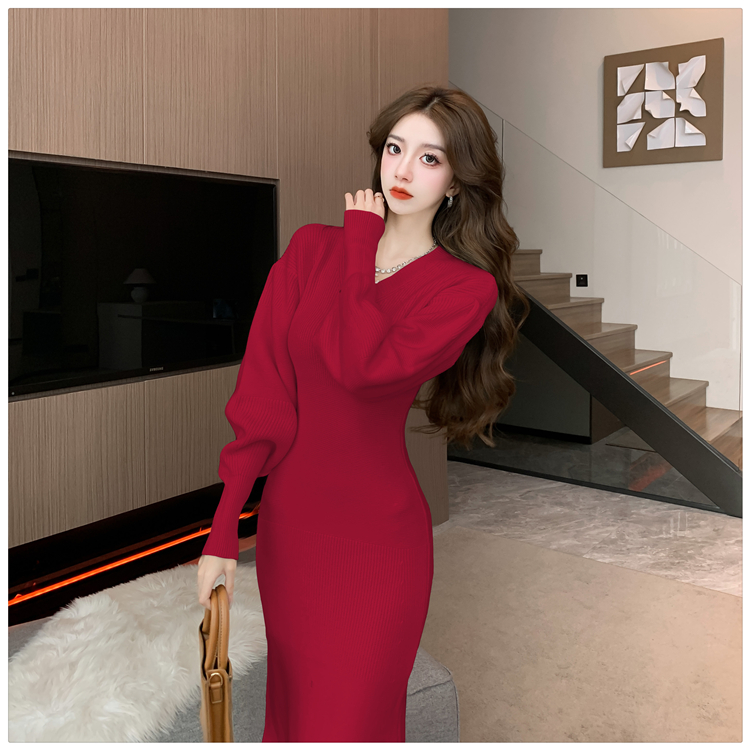 Bottoming France style sweater dress winter knitted dress