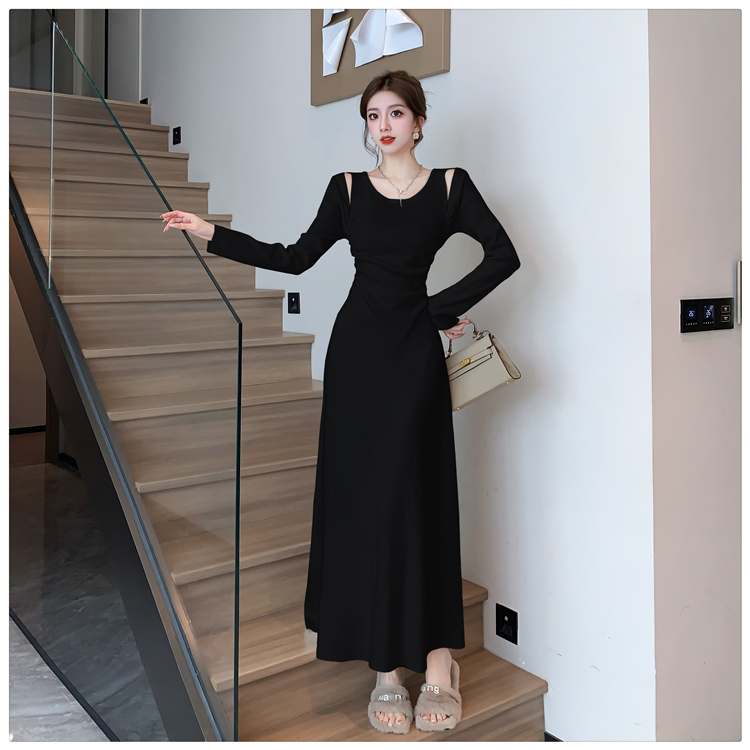 Hollow retro long dress folds France style dress for women