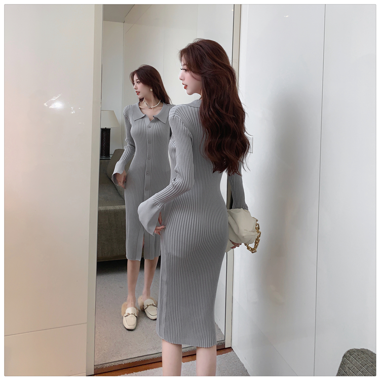 France style knitted long sleeve dress