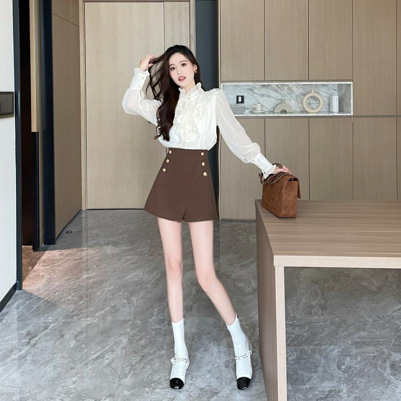 Wide leg boots pants Pseudo-two culottes for women