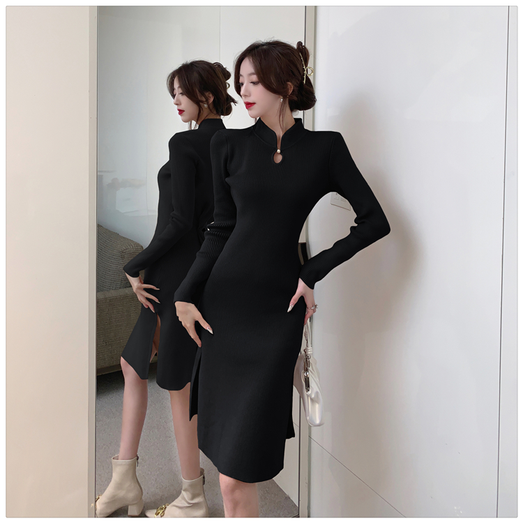 France style Chinese style dress winter knitted sweater dress