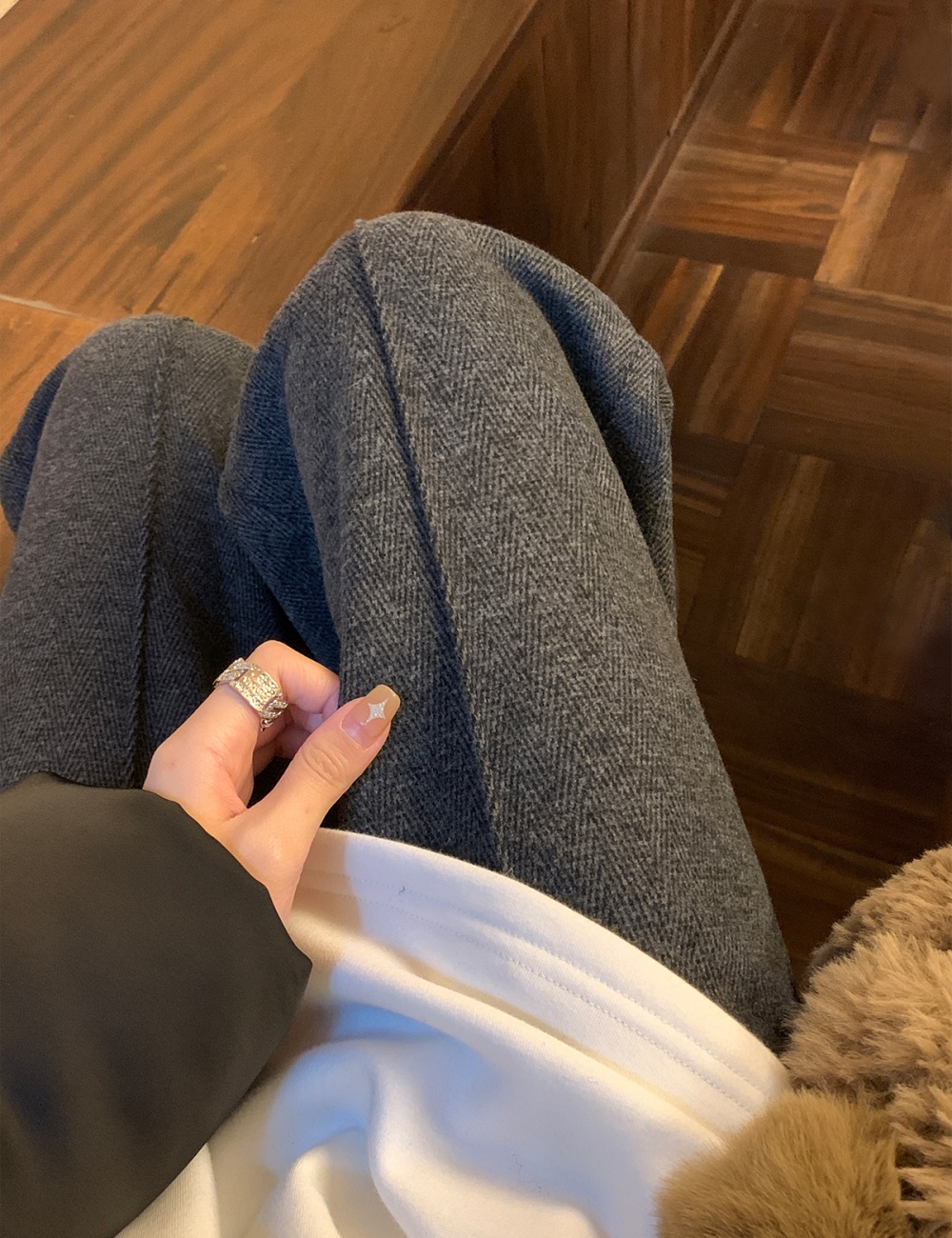 Wool woolen suit pants gray wide leg pants for women