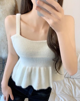 Fluffy sling vest autumn and winter knitted tops for women