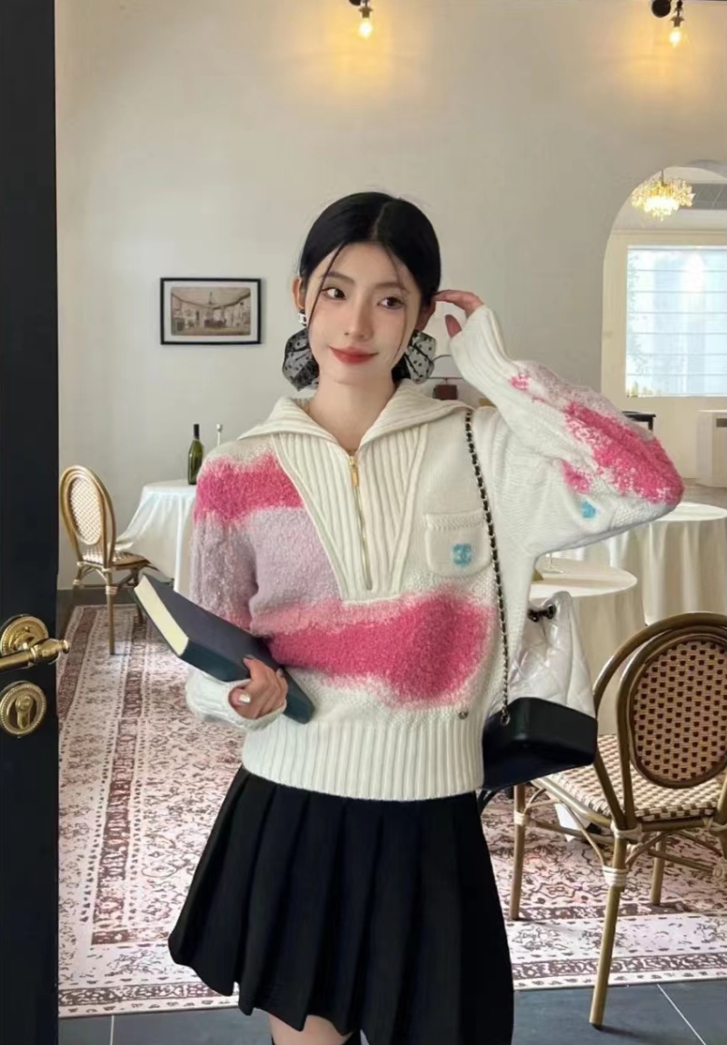 Korean style half zip sweater mixed colors tops