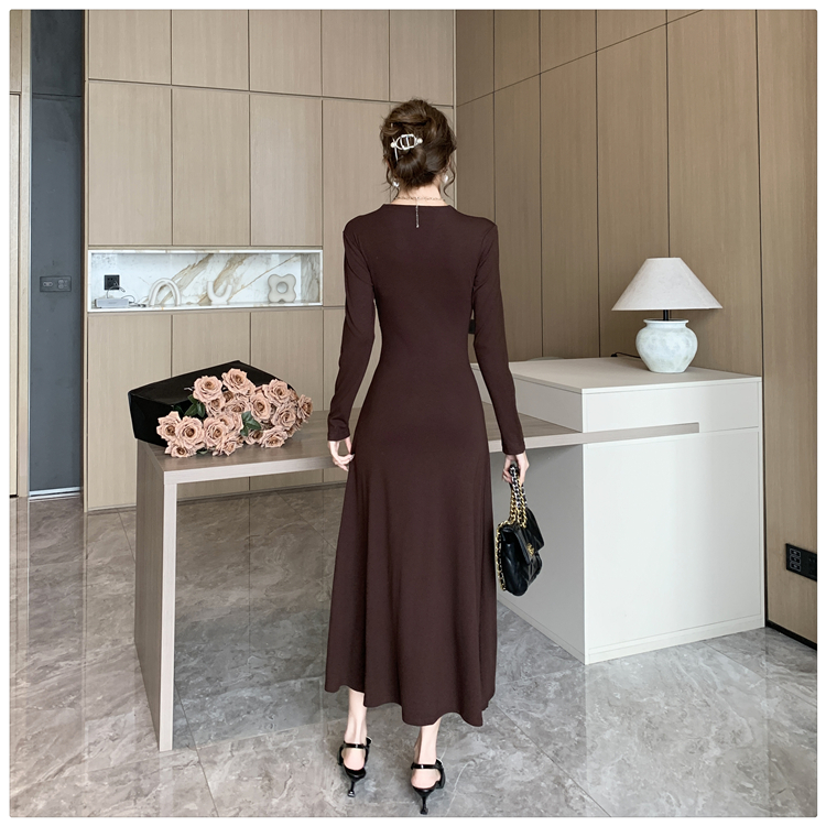 Sueding V-neck dress autumn and winter long dress for women