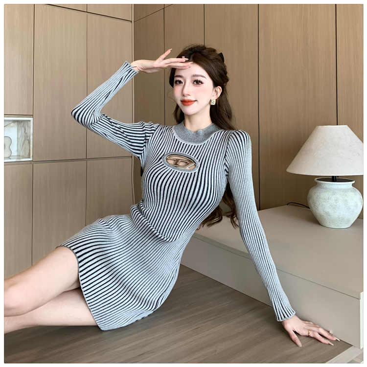 Knitted letters slim dress temperament autumn and winter T-back