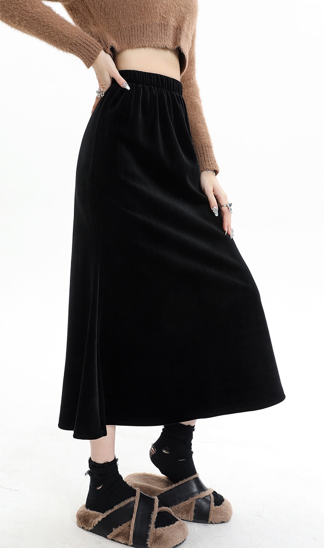 High waist black drape long mermaid skirt for women