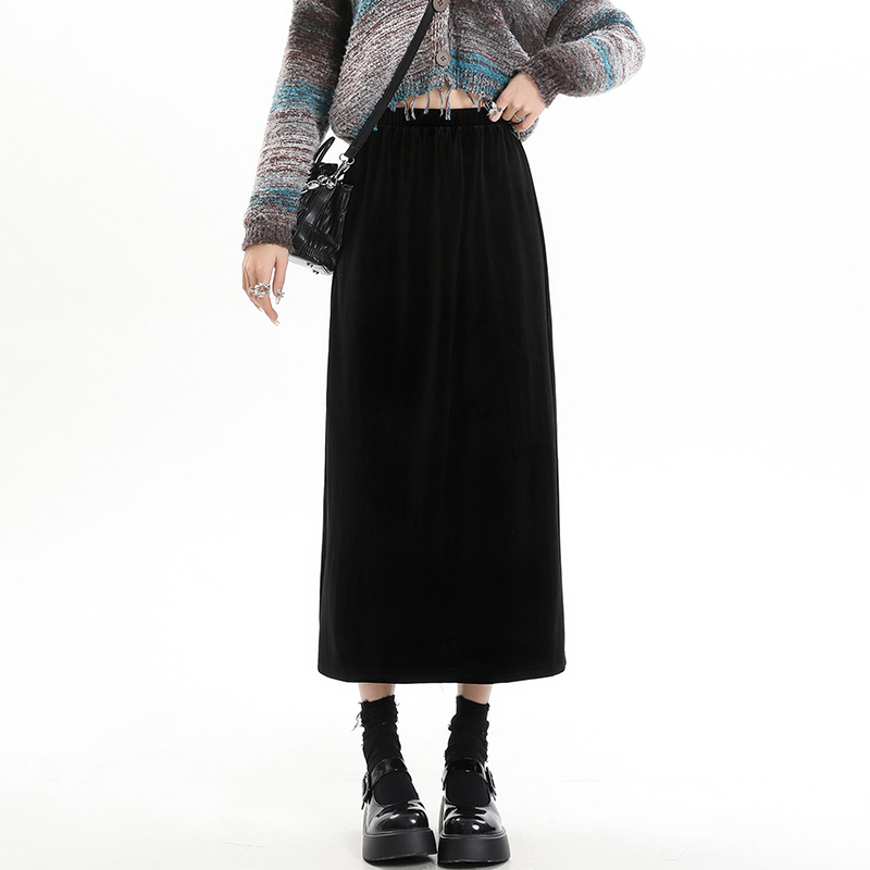 High waist autumn and winter long skirt elastic waist skirt