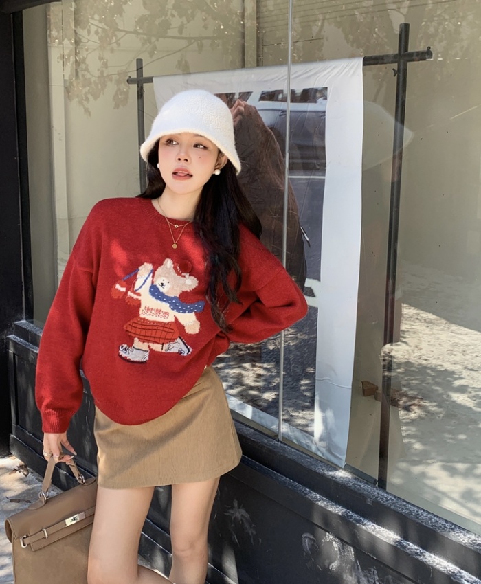 Christmas knitted round neck pullover sweater for women