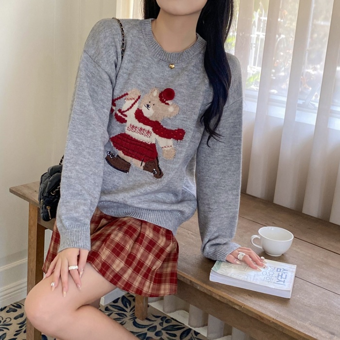 Christmas knitted round neck pullover sweater for women
