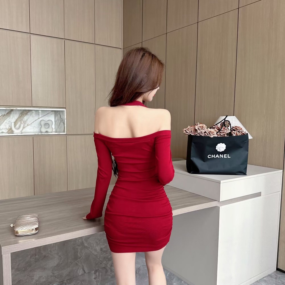 Strapless slim show chest package hip dress