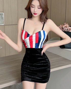Low-cut elasticity slim sexy package hip dress