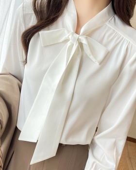 France style long sleeve tops bow niche shirt for women