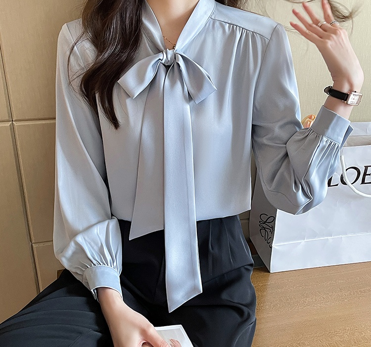 France style long sleeve tops bow niche shirt for women