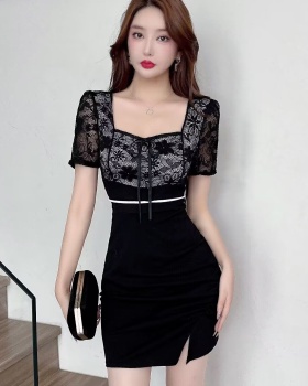 Package hip Pseudo-two T-back spring dress for women