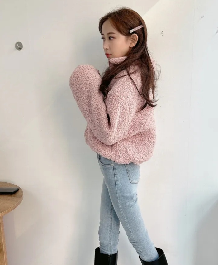 Lambs wool Korean style zip pinched waist coat