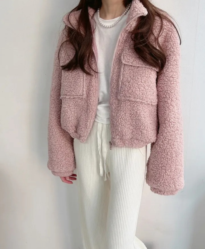 Lambs wool Korean style zip pinched waist coat