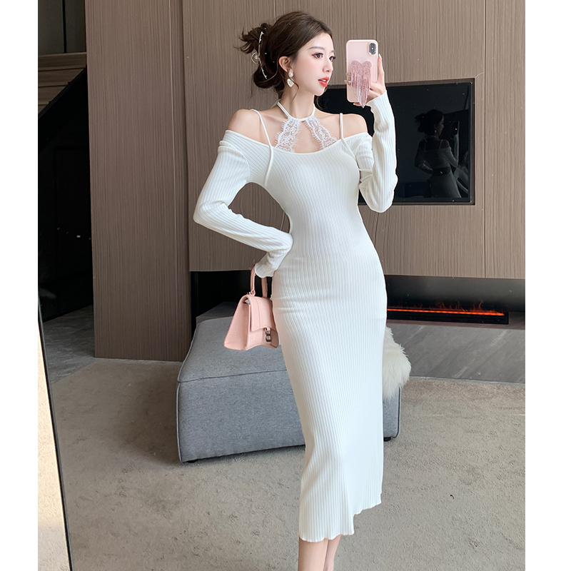 Package hip dress flat shoulder long dress for women