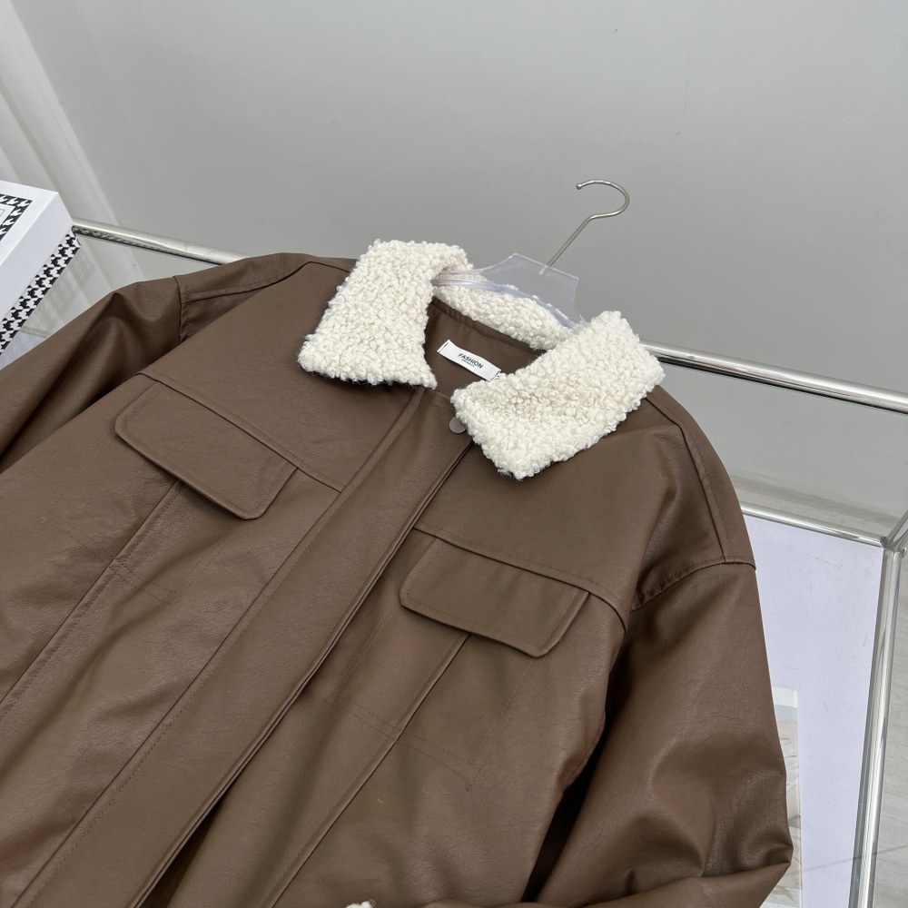 Retro leather coat cotton coat for women