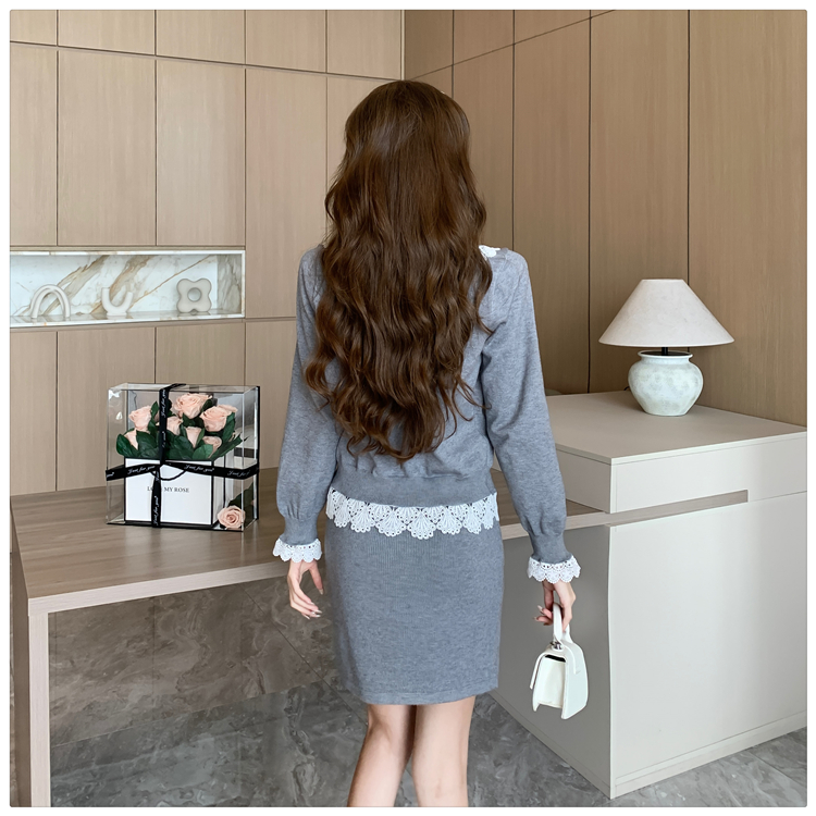 Korean style short skirt sweater 2pcs set for women