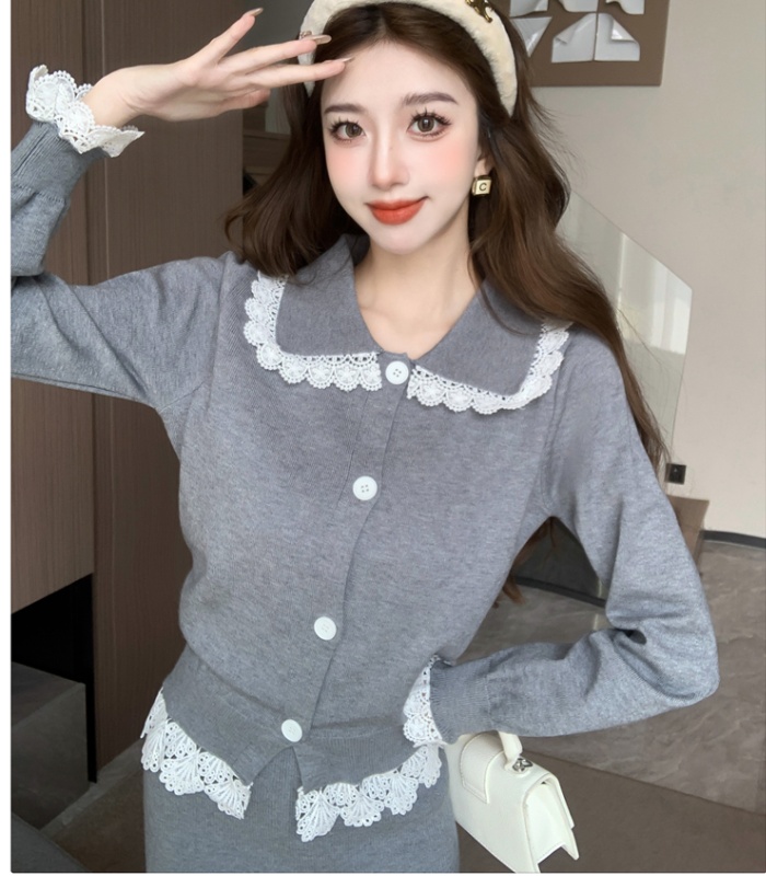 Korean style short skirt sweater 2pcs set for women