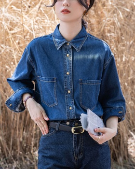 Spring and autumn denim shirt retro long sleeve tops for women