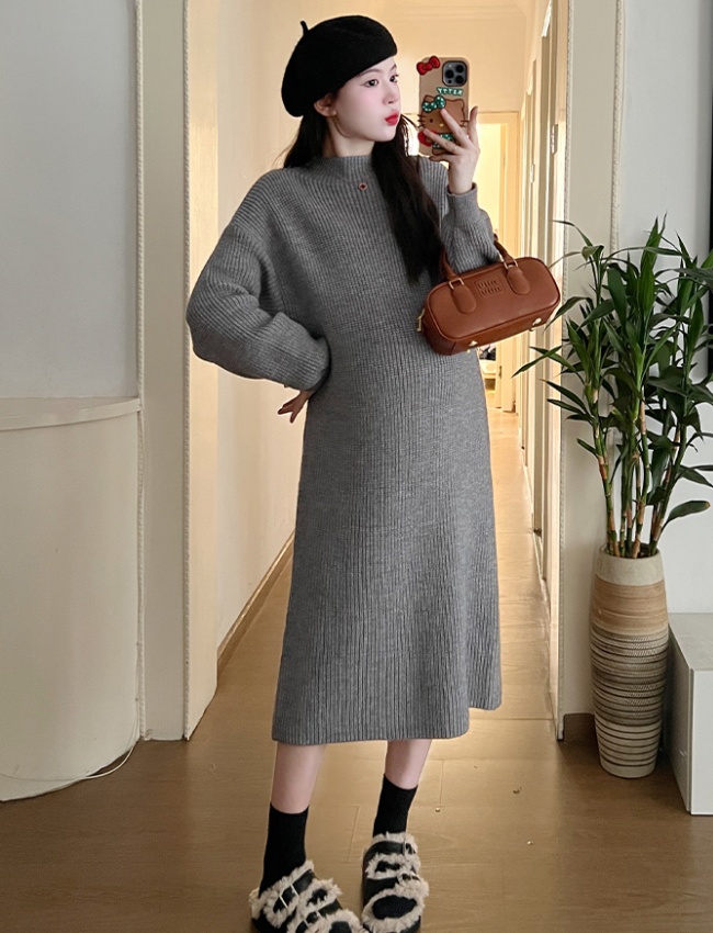 Korean style woolen coat sweater dress 2pcs set