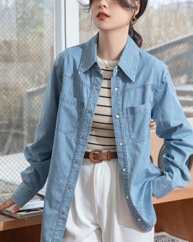 Blue retro loose shirt niche spring and autumn tops