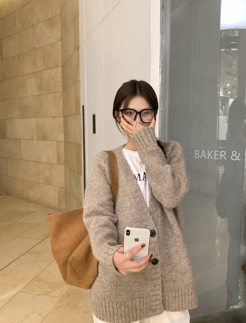 Casual loose knitted sweater mohair all-match coat