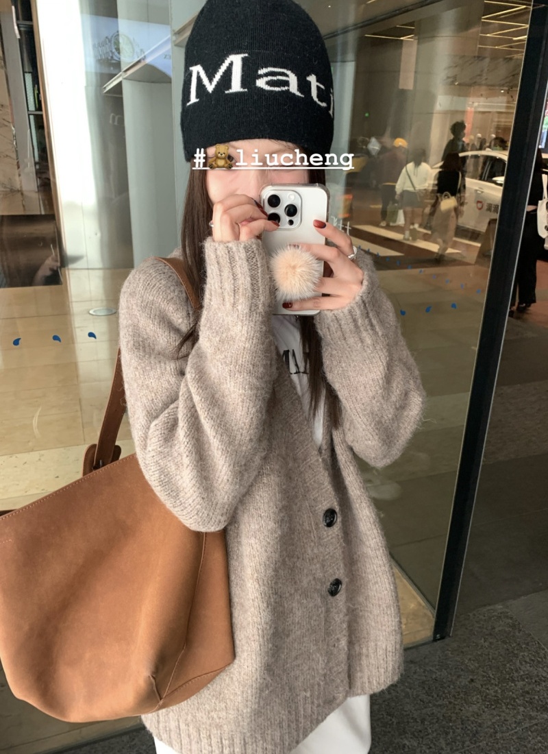 Casual loose knitted sweater mohair all-match coat