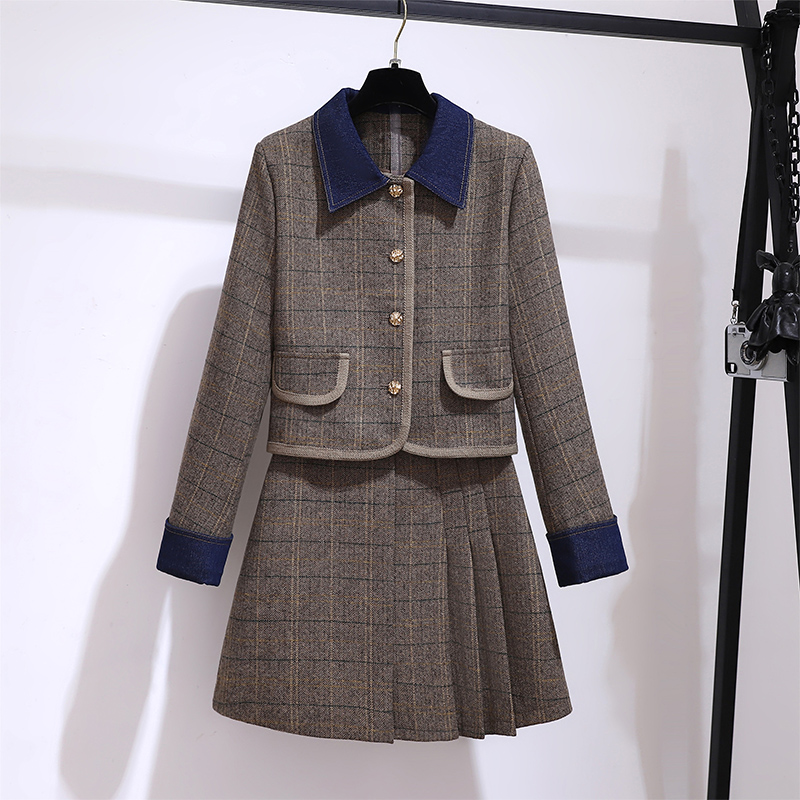 Fashion small dress autumn coat 2pcs set for women