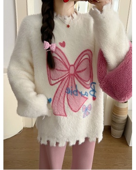 Fashion bow Korean style pants thick widen loose sweater 2pcs set