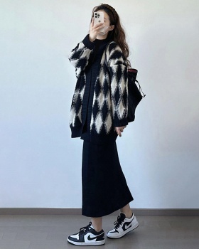 Autumn and winter Korean style dress knitted coat a set