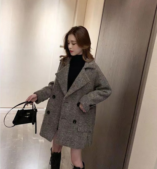 Thick overcoat long woolen coat for women
