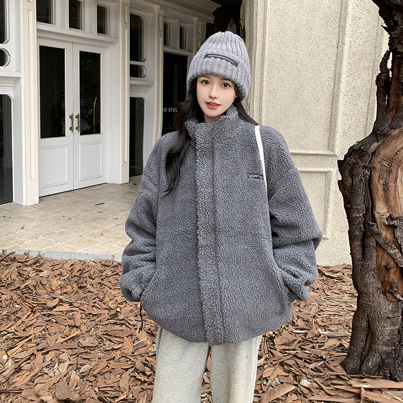 Student large yard wear lambs wool cotton coat for women