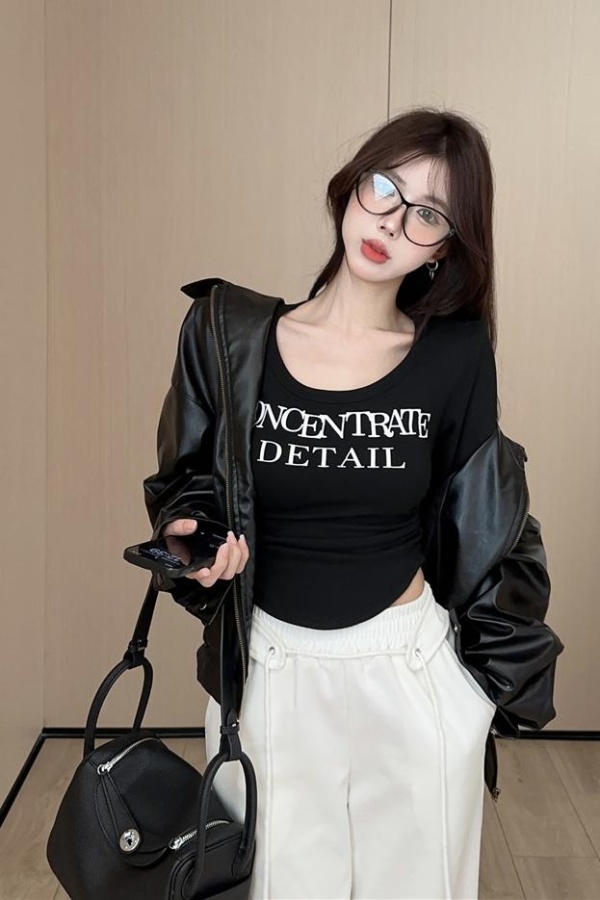 Winter enticement slim small shirt sexy letters T-shirt