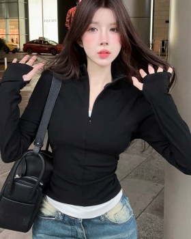 Niche Pseudo-two T-shirt slim tight bottoming shirt for women