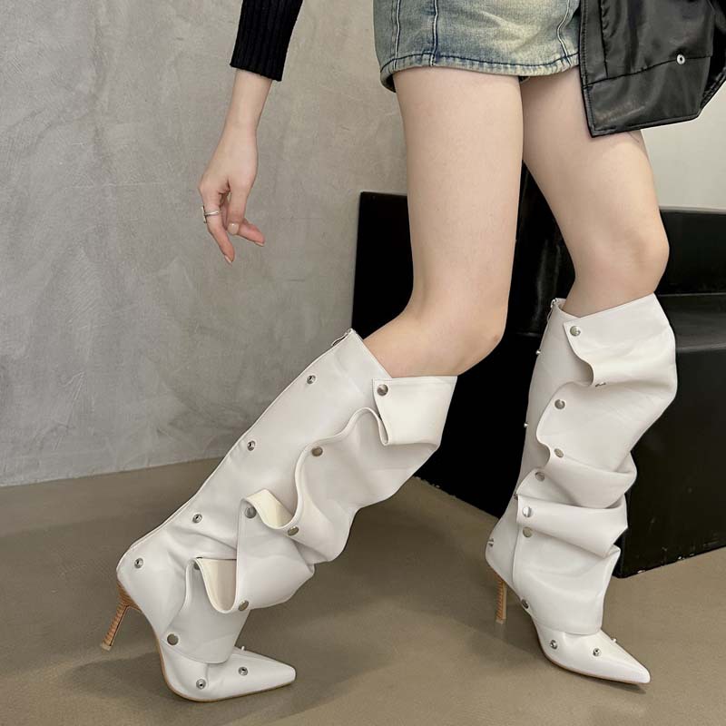 Hasp fashion stilettos fold pointed thigh boots for women