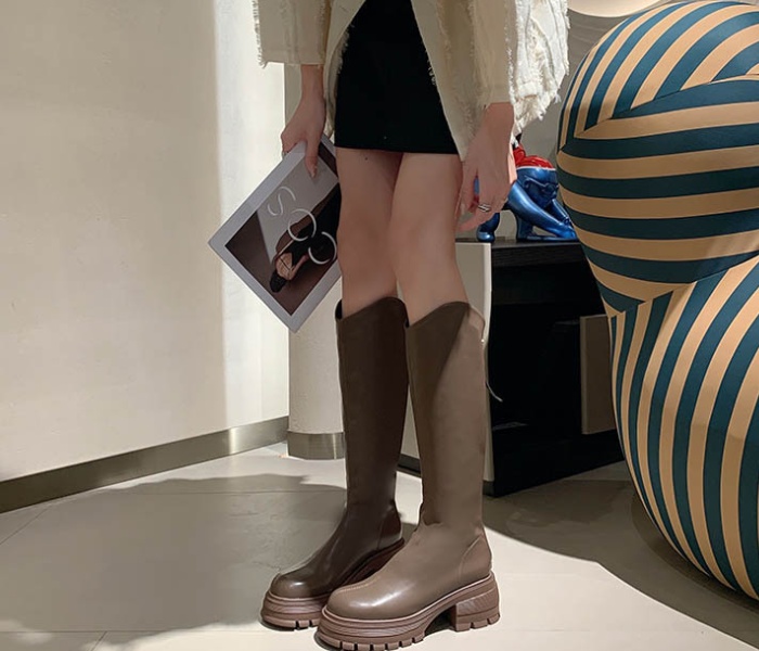 Thick crust platform thick middle-heel boots for women