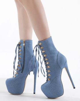 Blue European style platform very high women's boots