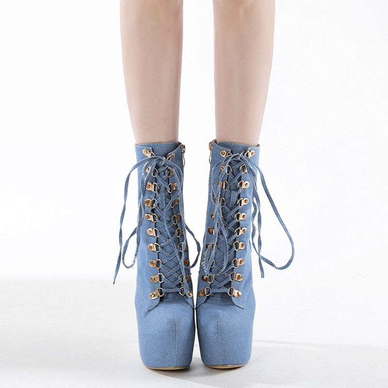 Blue European style platform very high women's boots